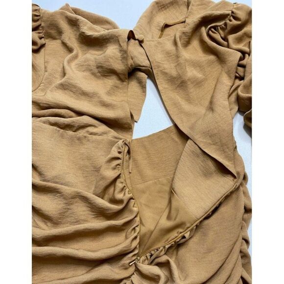 Asos Design Front Tie Cutout Ruched 3/4 Sleeve Mini Dress sz 14 - Picture 11 of 12